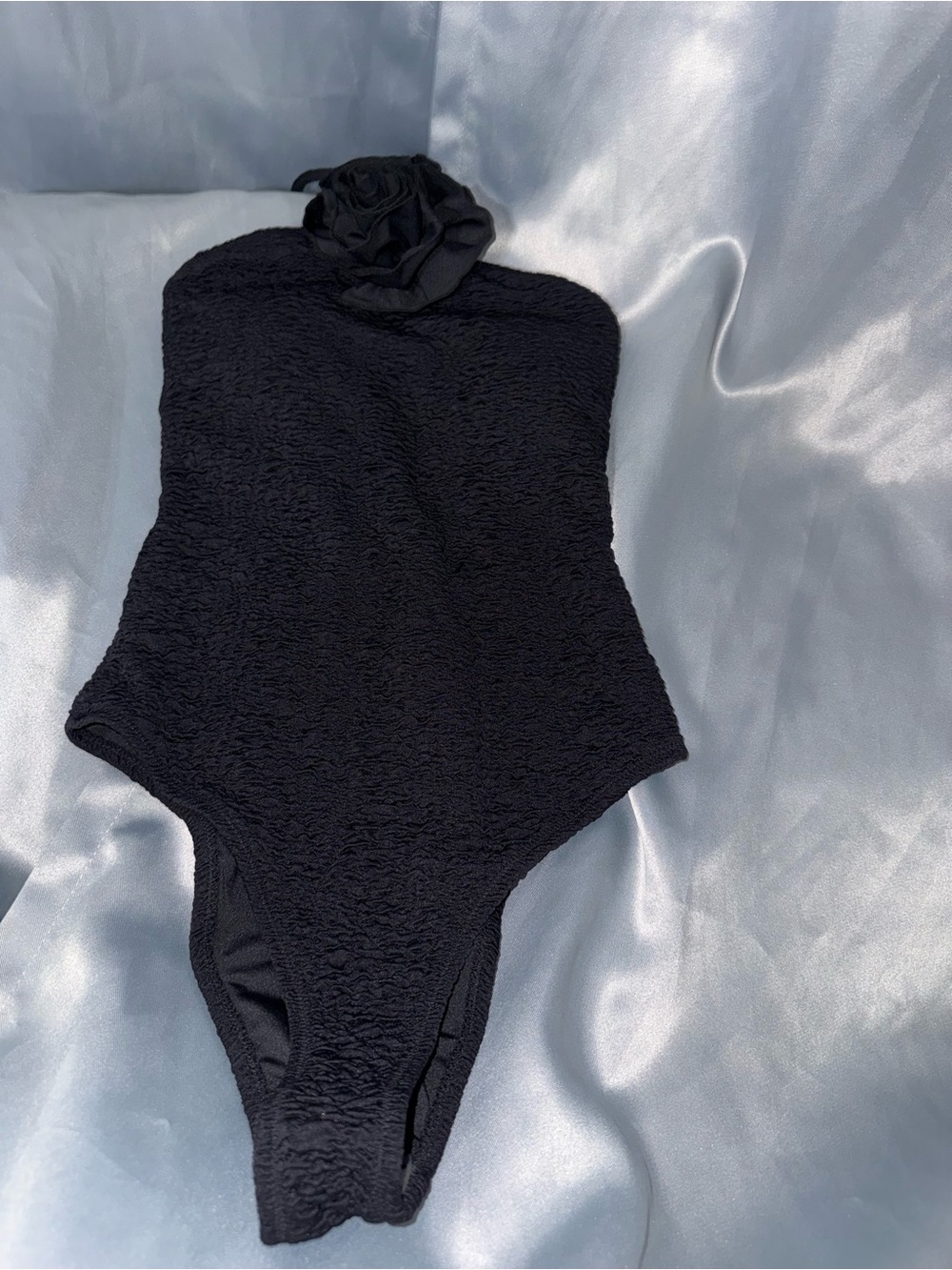 Mango Black Texture One-Piece with Rose Detail